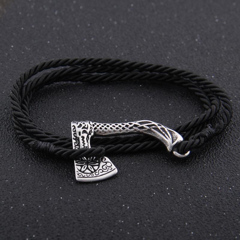 Viking Valknut Axe Leather Bracelet for Men Women Nordic Jewelry Gift with Wooden Box