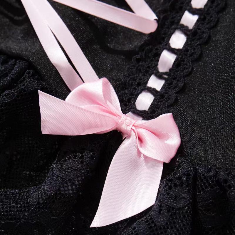 Puro desiderio stile ragazza sexy trasparente pizzo fiocco con circonferenza gamba set di lingerie erotica