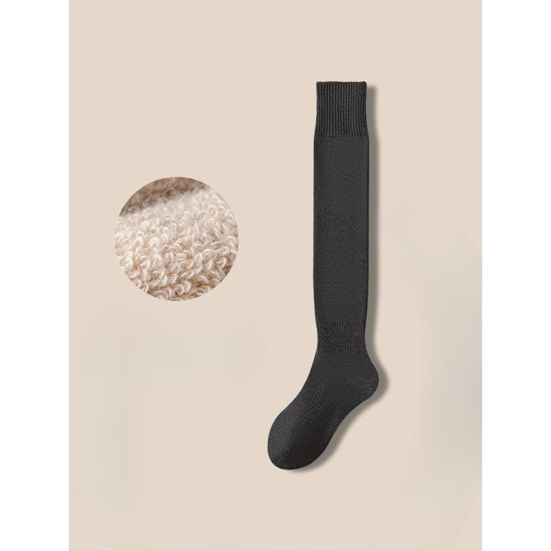 Autumn and Winter, Women's Knee-length Fleece Socks with Thick Loops for Warmth, Pure Cotton for Ladies