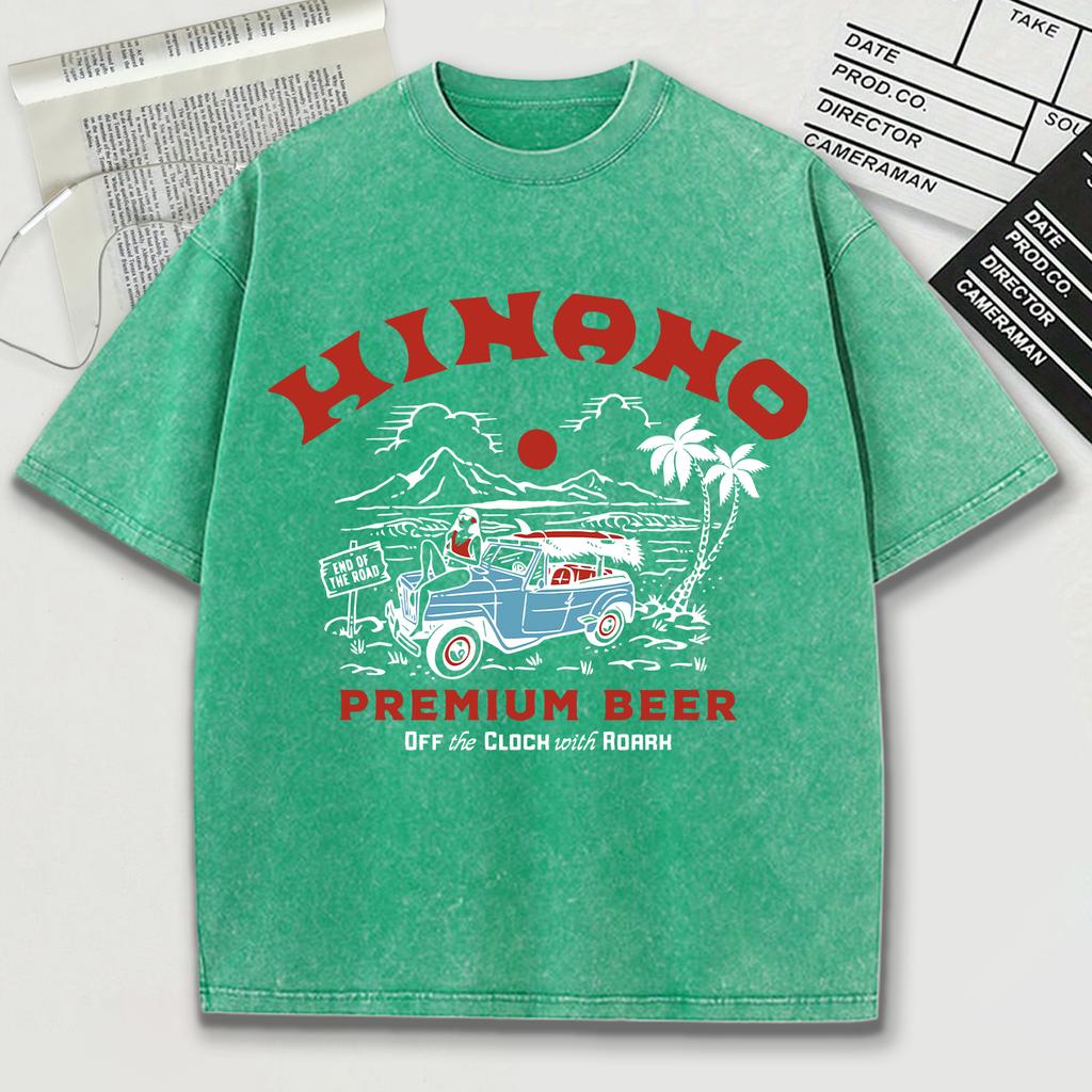 Premium Beer Print Snow Wash T Shirt Man Summer Comfortable Washed Tees Casual Loose Shortwear Soft Cotton Clothes