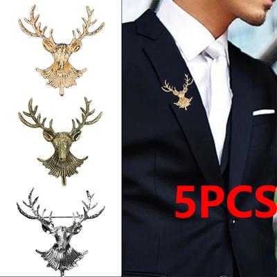 5pcs Deer Brooch Vintage Fashion Men Popular Cute Unisex Animal Brooches Coat Collar Lapel Pins Clothes Accessories Jewelry Gifts
