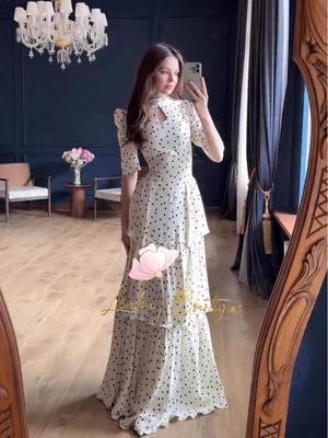 2025 Spring French Retro Polka Dot Short Sleeve Elegant Long Dress