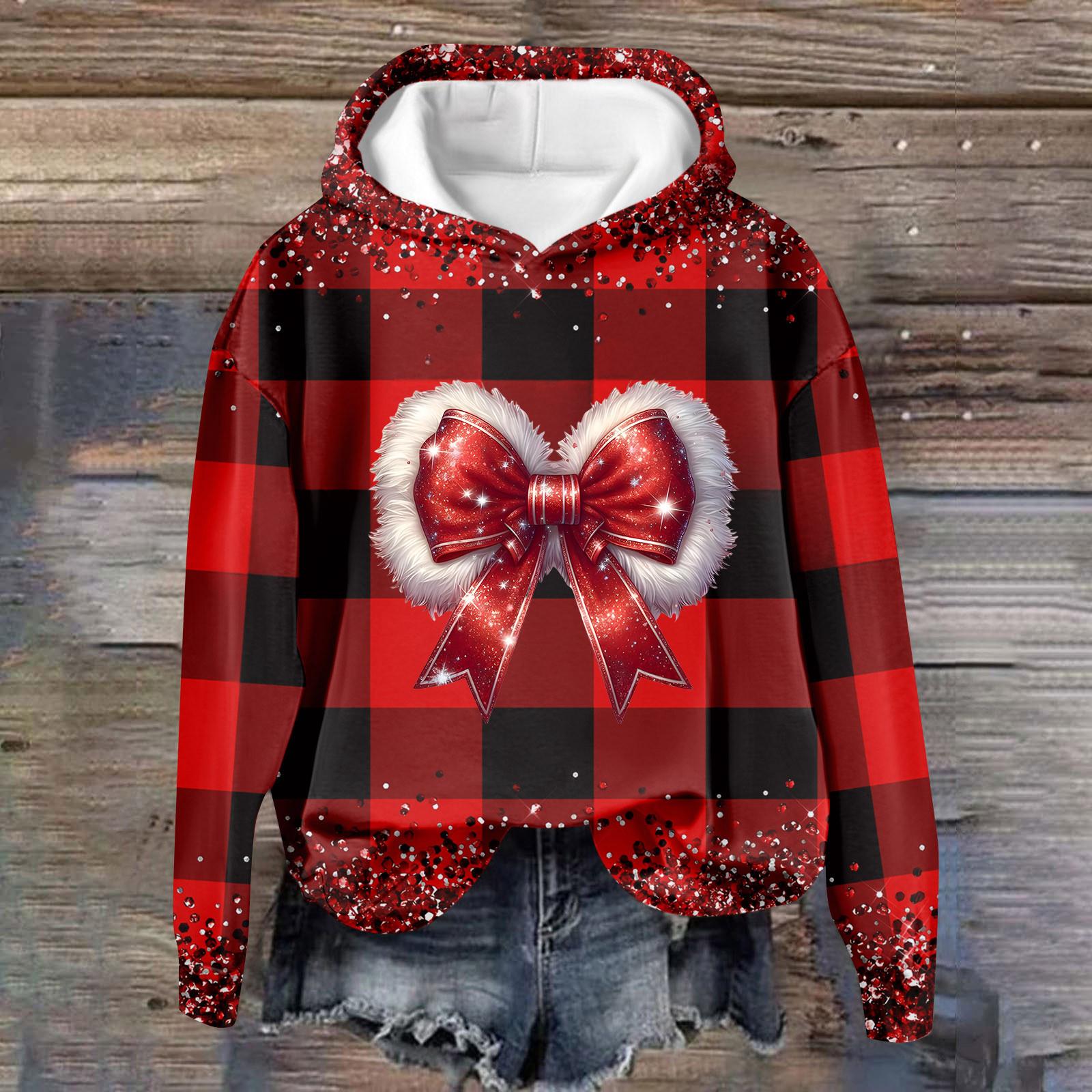 

Женская повседневная мода рождественский принт длинный рукав O-образный вырез пуловер толстовки S