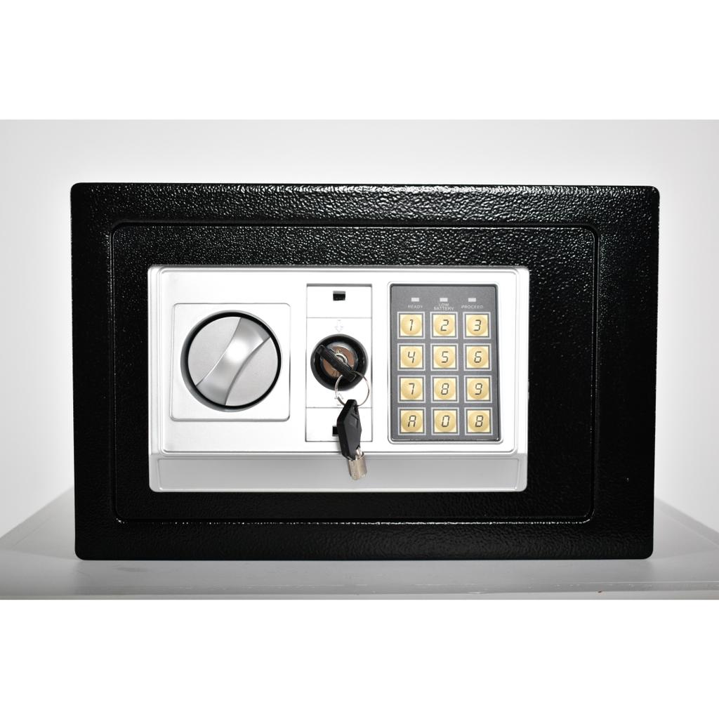 Pancerny domowy sejf z zamkiem elektronicznym i kluczem 20x31x20 cm czarny