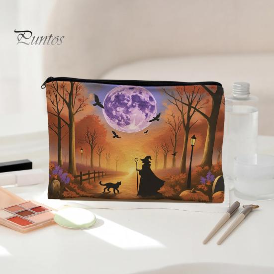 Witch Pumpkin Pattern Bag Storage Bag, with Smooth Zipper, Thickened Polyester Large Capacity Zipper Cosmetic Halloween Printed Pouch