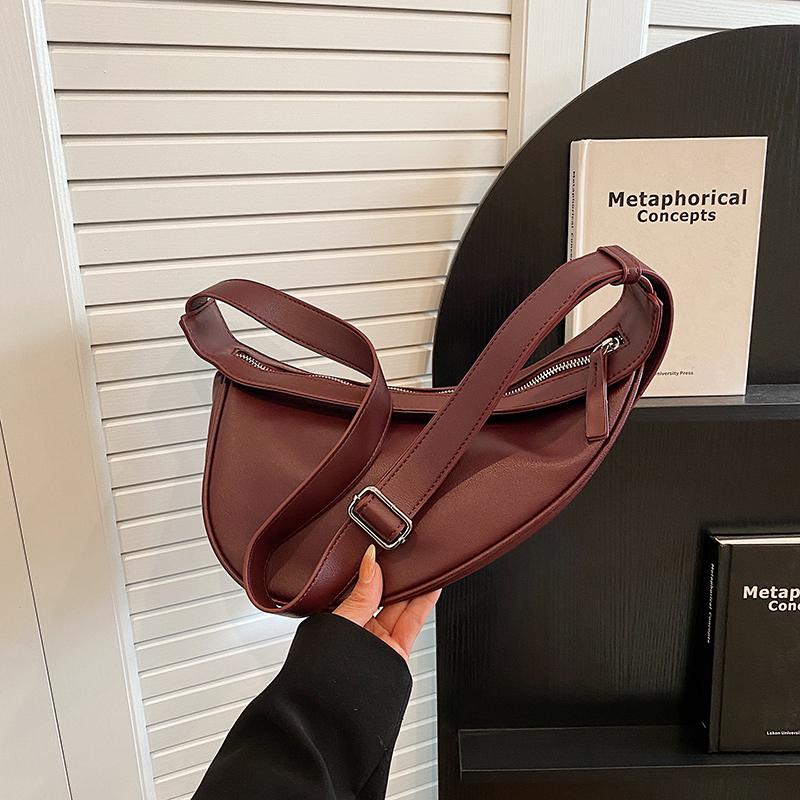 PU Saddle Shoulder Bags for Women Monochromatic Crossbody Bags Zipper Simple Original Design Versatile High Quality Fashionable