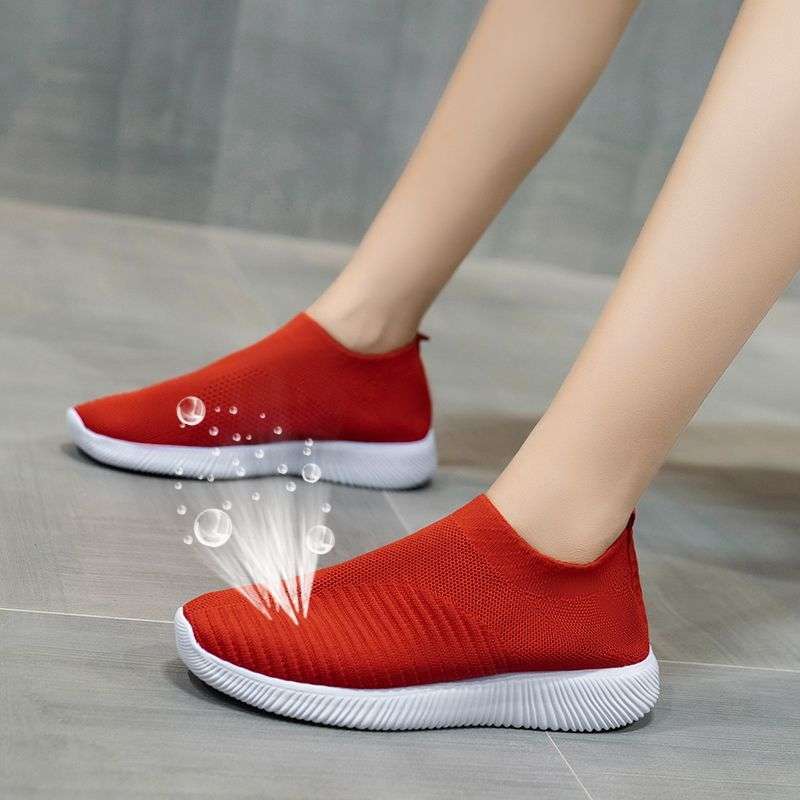 2025 Drei-Jahreszeiten neue Übergröße Sport bequeme flachsohlige Damen Einzelschuhe Fliegenstrickschuhe Studenten Freizeitschuhe Low-Top Schuhe
