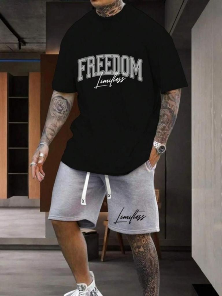 New York Buchstaben 3D-Druck Herren Zweiteiler Kurzarm- und Shorts-Set Alltag Casual Herren T-Shirt Street Fashion Sporthose