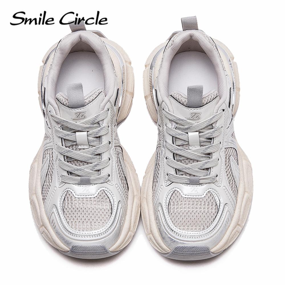 Damen Sneakers aus echtem Leder mit runder Zehenpartie und zunehmender Höhe, modische Freizeitschuhe mit dicker Sohle