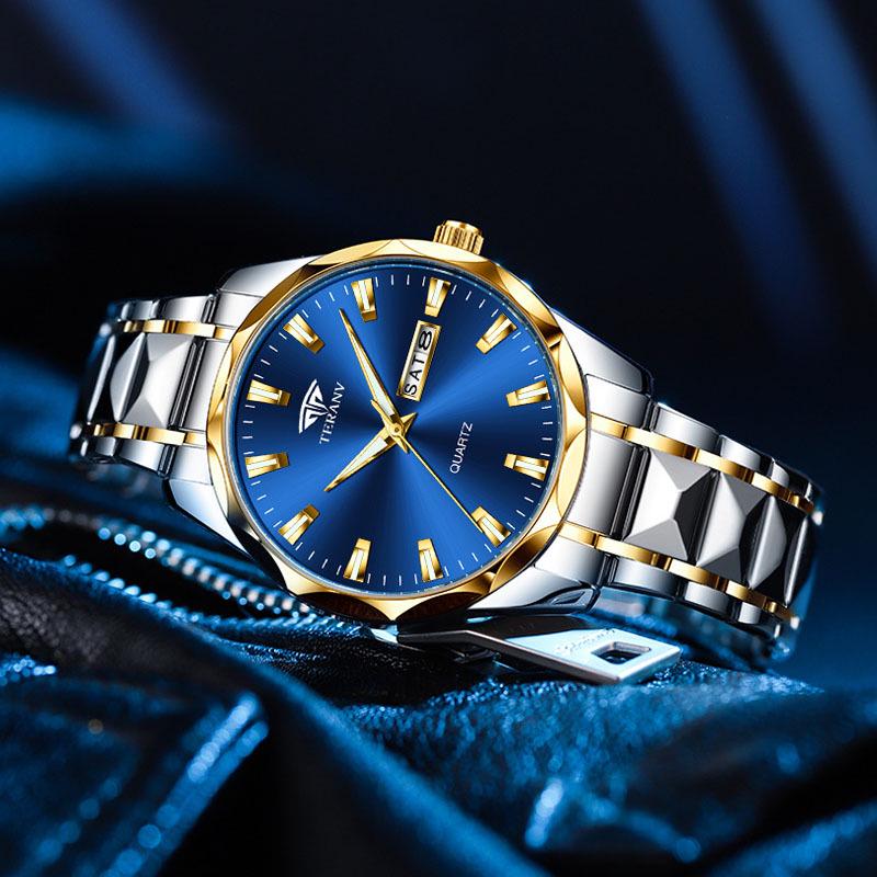 Men's Luminous Double Calendar Quartz Watch with Steel Strap – Hot-Selling