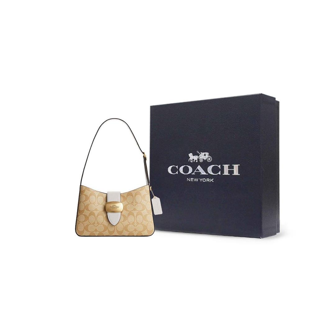 Coach Eliza Shoulder Bag 25 Classic Monogram Non-Detachable Shoulder Strap Clasp Synthetic Leather With Cow Split Leather Medium CP005-IMDQC