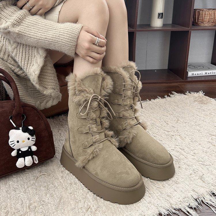 2025 Autumn and Winter Snow Boots Women's Fleece Thickened Thick Sole To Increase the Height of the Fur Integrated Northeast Cotton Shoes Fluffy