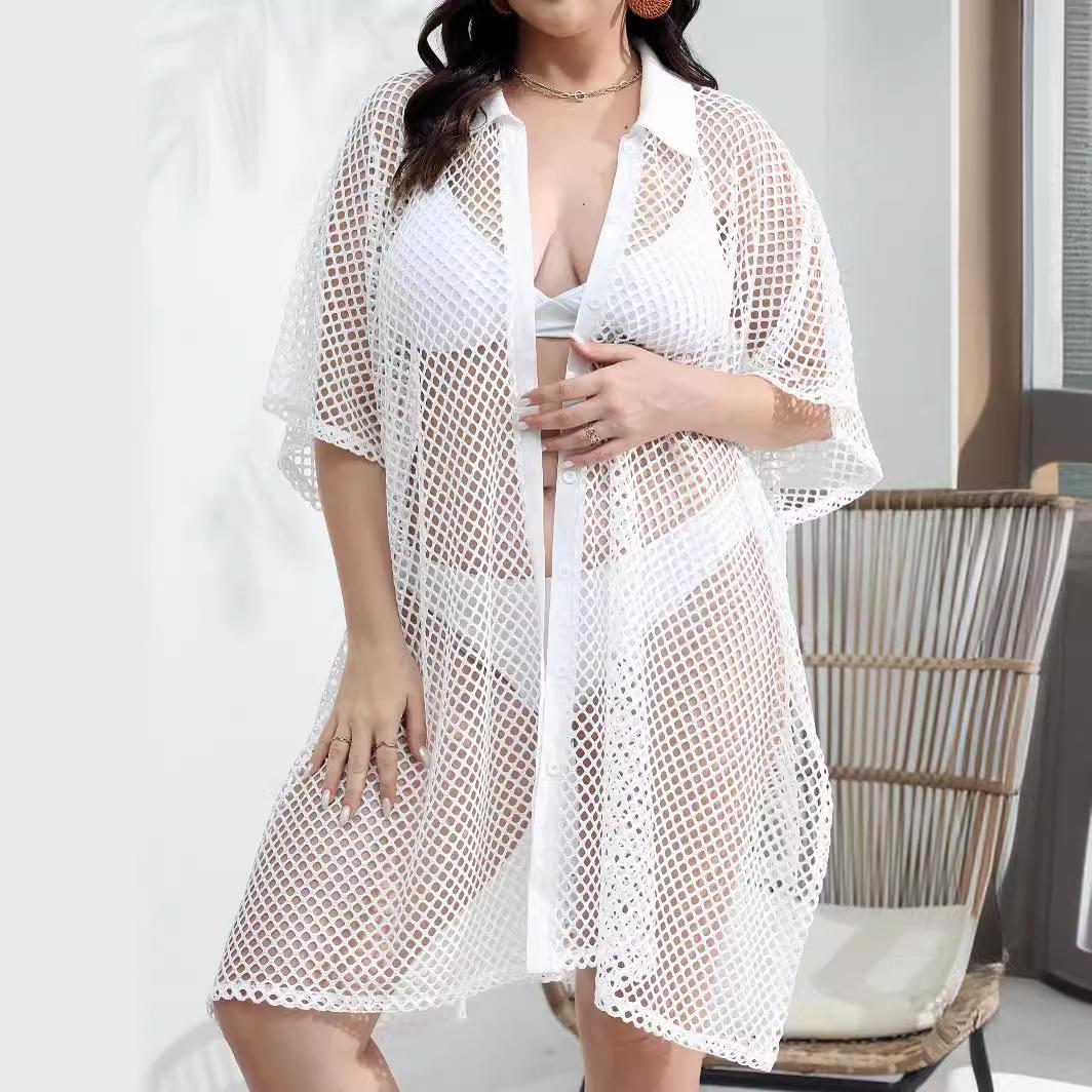 

Эстетическое повседневное сетчатое лоскутное платье больших размеров, женская мода, дизайн, свободные платья с короткими рукавами, женское летнее шикарное платье с открытыми лацканами, женская одежда One Size белый