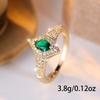 Retro famous style exquisite texture inlaid with emerald edge white diamond ring retro luxury