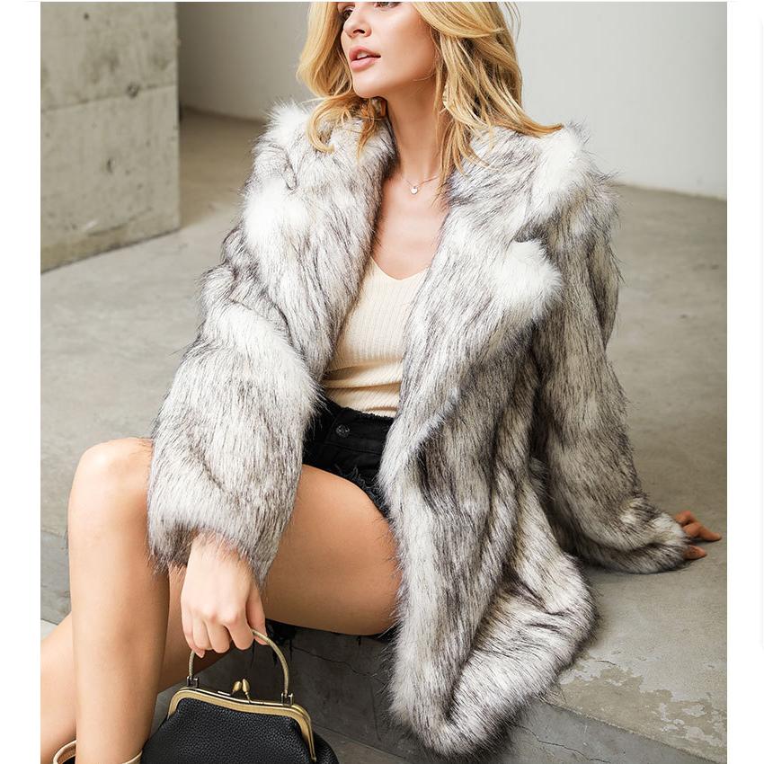 

Autumn and Winter Women s White Background and Black Tip Mid-length Suit Jacket Coat Artificial Fur Imitation Leather Jacket XS