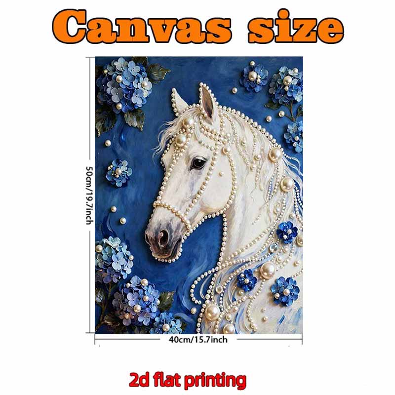 DIY White Horse Pearl Art Painting for Home Wall Decor Pearl Gem Paintings Picture Arts Craft  for Adults/Beginners Gift Idea Home Decor Without Frame