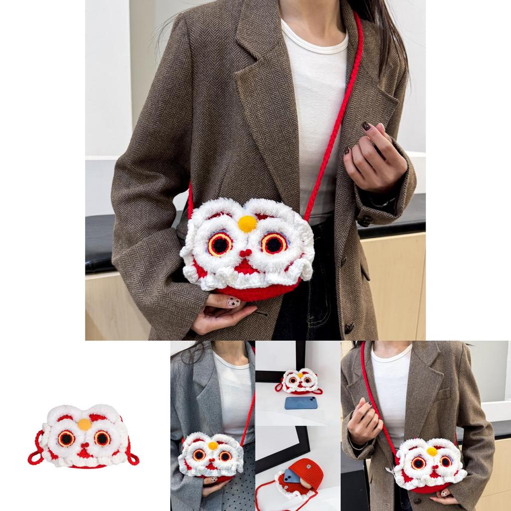 Cute Waking Lion Red Kids Mini Square Bag With Zipper Closure And Inner Pocket For Children