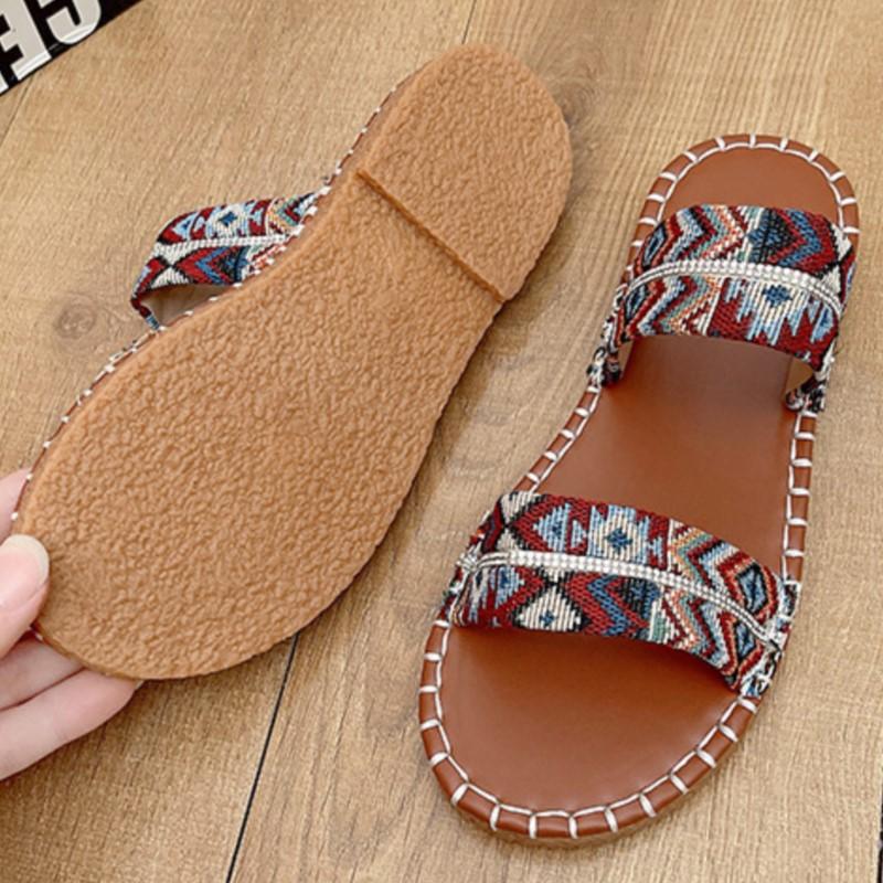 Fashion 2025 Summer New Bohemian Style Flat Sandals for Plus Size Women Beach Ready with Trendy Elements Anti-slip Big Size Shoes 43