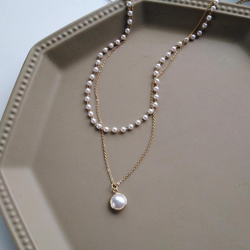 Fashion Chain Pearl Necklace For Women Baroque Pearl Metal Charm Pendants Necklaces Choker Bead Chain Jewelry Gifts