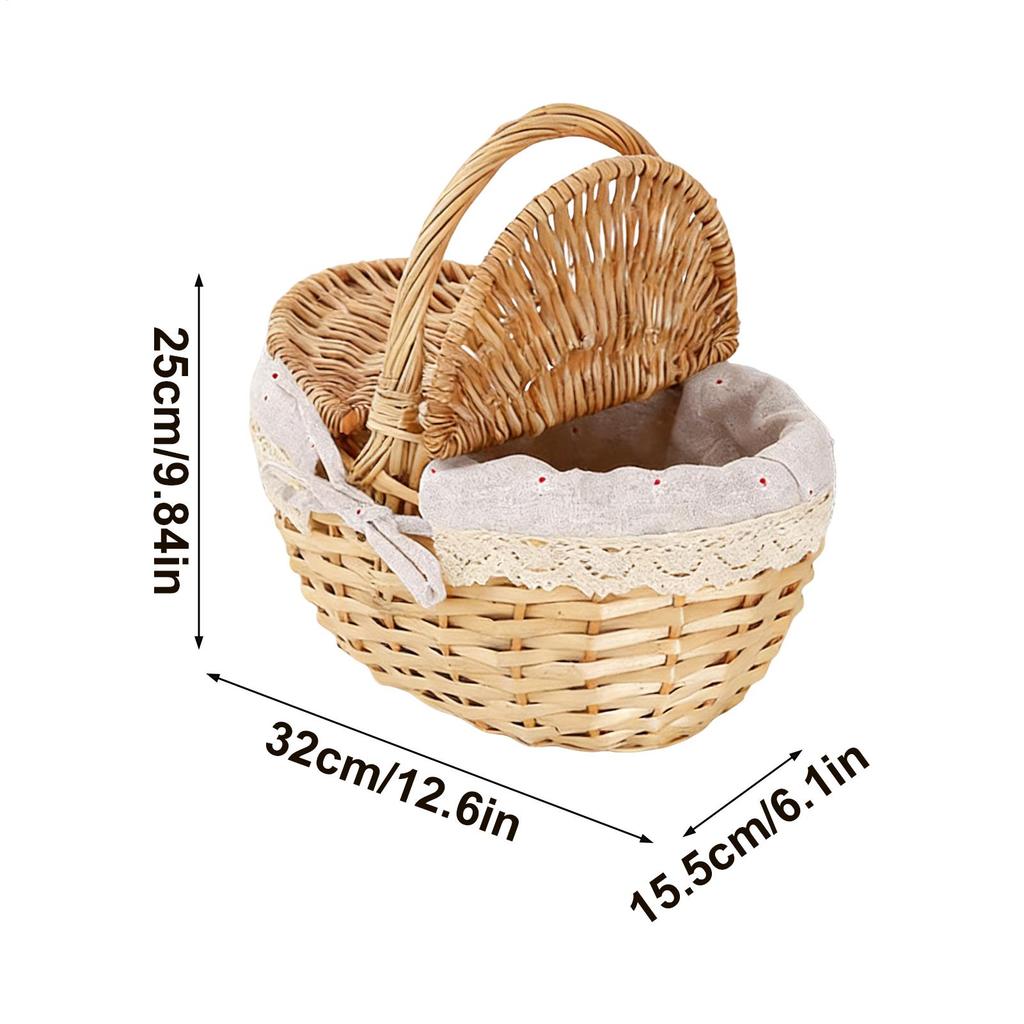 Handmade Wicker Basket With Handle Picnic Food Basket With Lid Hand-Woven Multi-Purpose Wicker Tray Desktop Decor Storage Box
