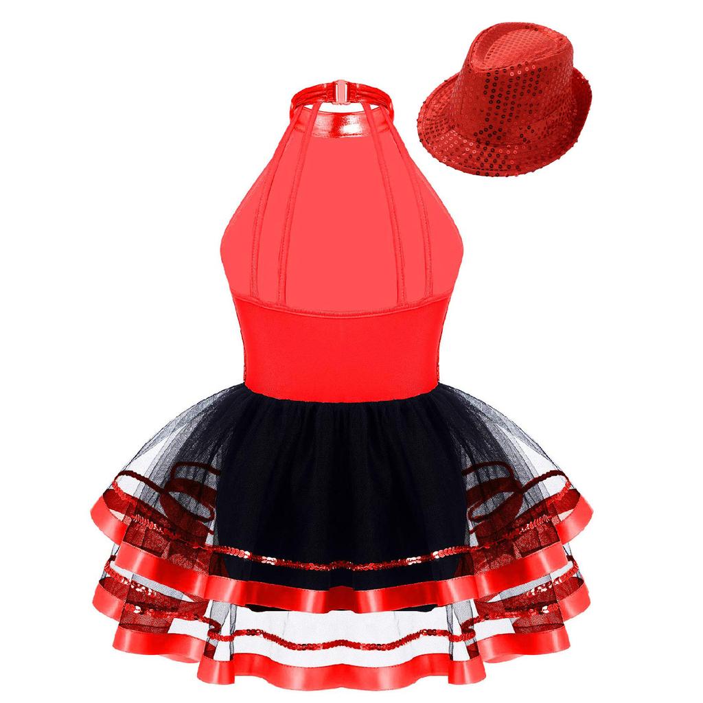 Sparkling Party & Performance Tutu for Girls: Halter Neck Backless Dress with Sequins, Includes Hat for Easy Complete Look