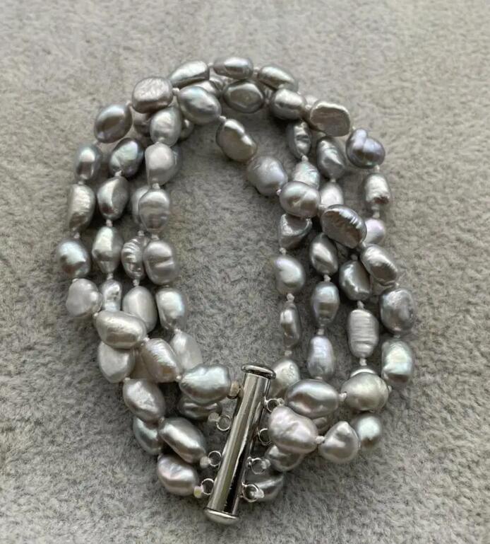 

Модный и модный 4-рядный браслет-колье из натурального пресноводного барокко диаметром 8-9 мм для противоположного пола жемчужно-серого цвета