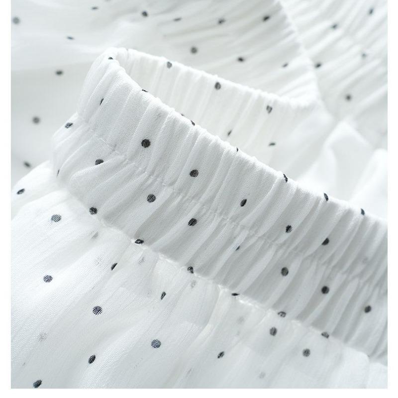 Women Polka Dot Ruffle Tulle Maxi Skirt Elastic Waist Casual Flowy A-line Skirt