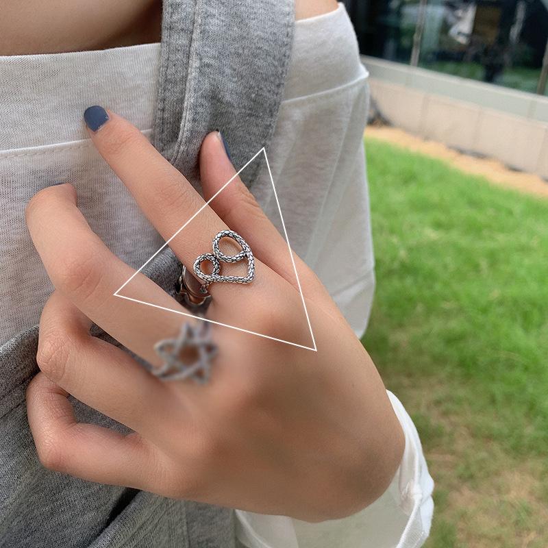 925 Fashionable Sterling Silver Womens Ring With Hollow Heart And Star Design For Styles Trendy