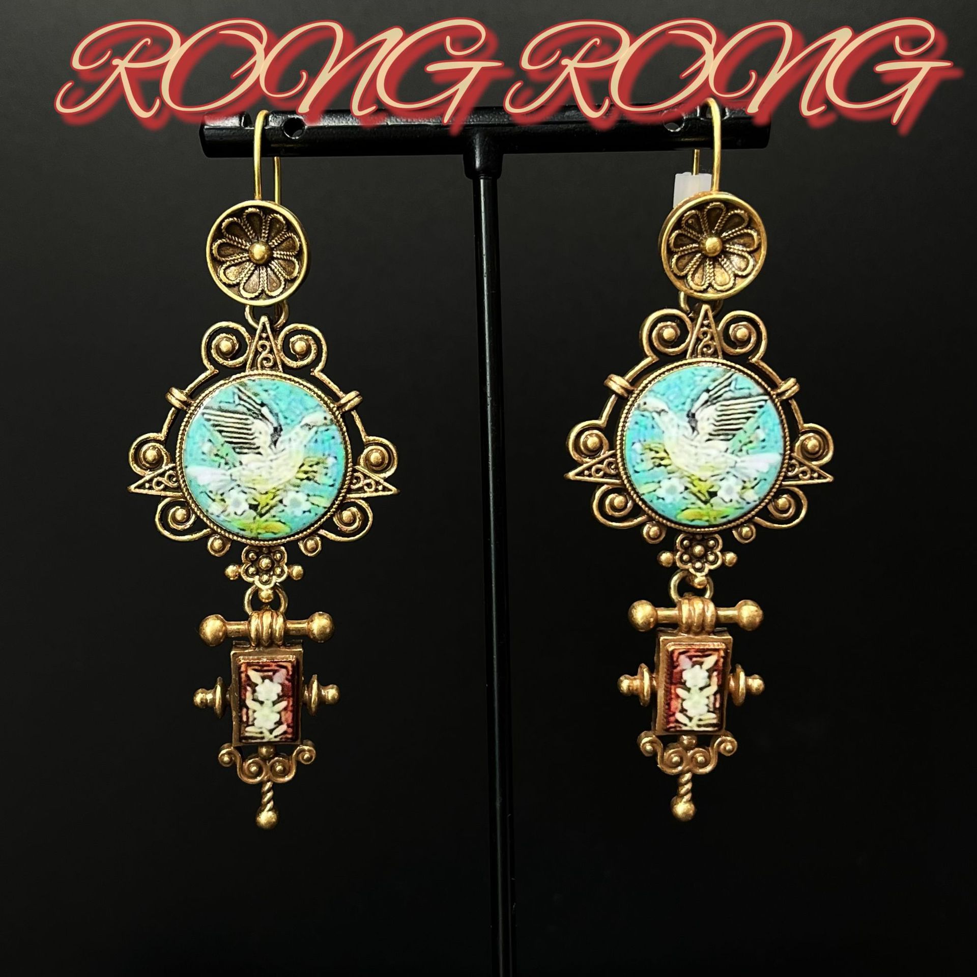 Французский придворный стиль Винтажные масляная живопись Серьги-голуби Тяжелые Преувеличенные Длинные