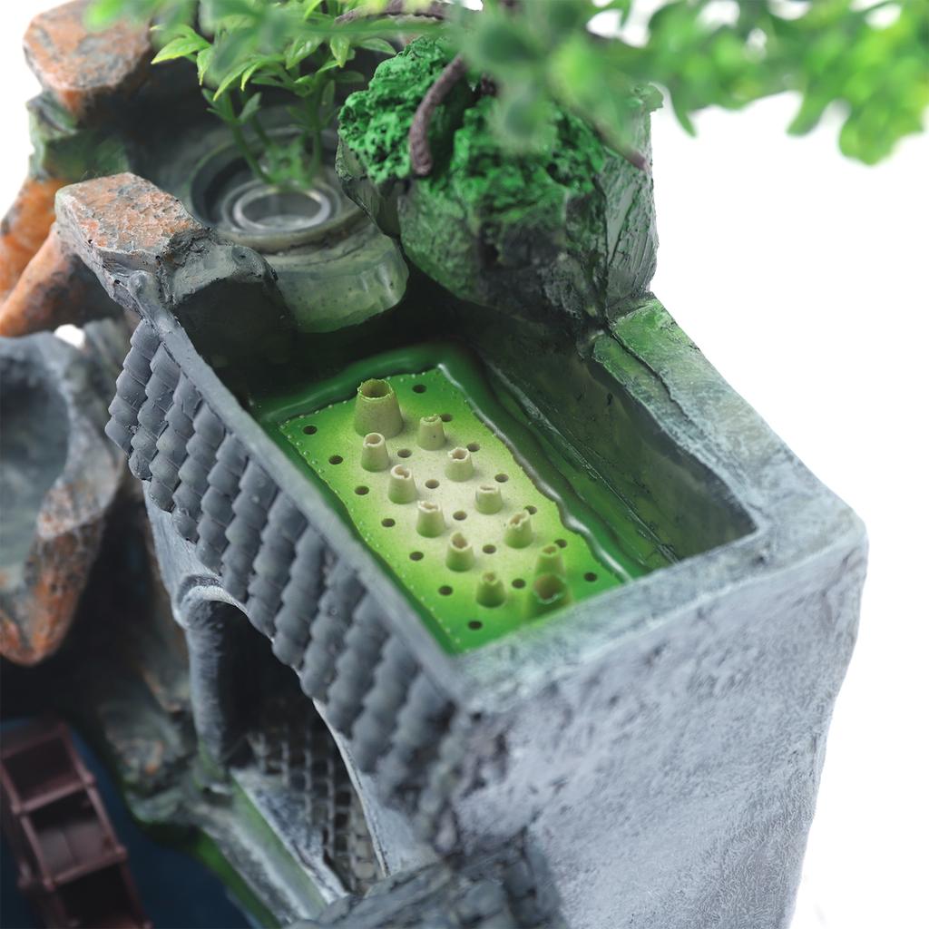 Desktop Fountain Rock Waterfall Humidifier with Artificial Tree &LED Light Feng Shui Decoration for Aquariums Office Décor