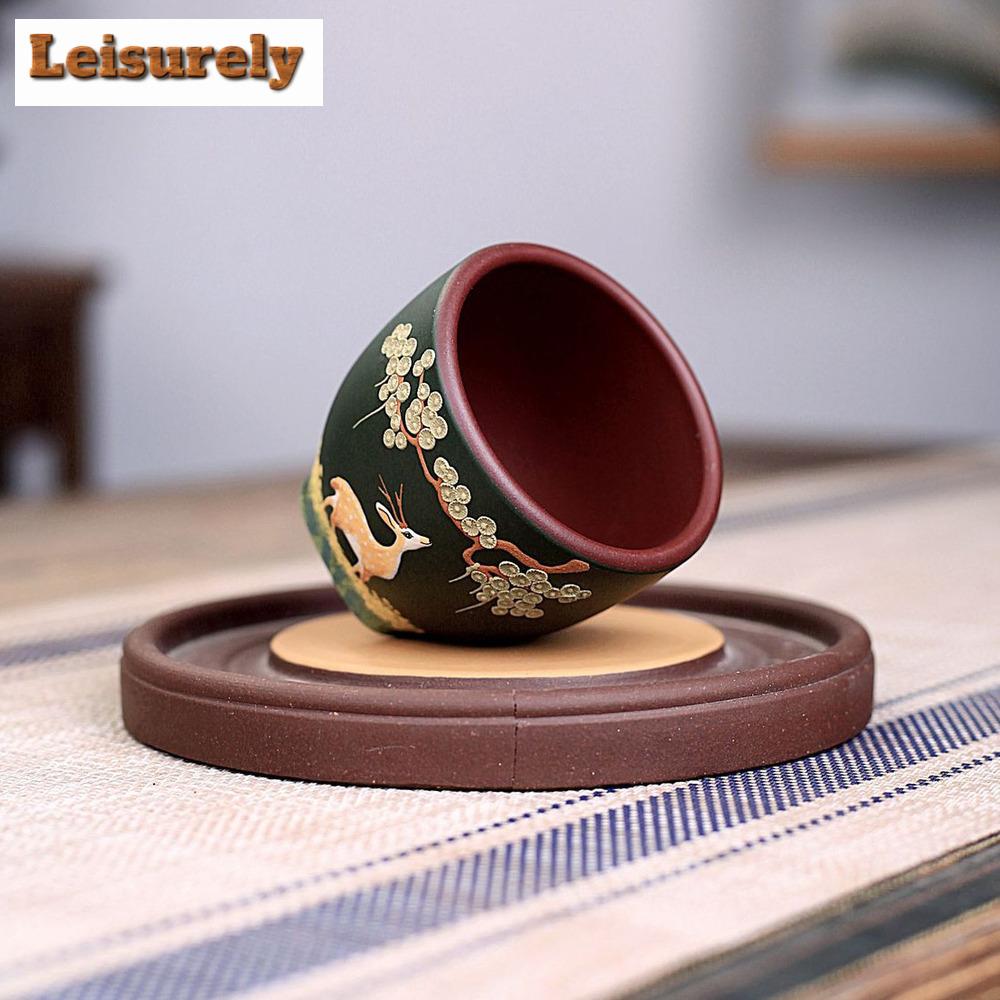 140ml Handmade Mud Painted Pine Deer Teacup Yixing Purple Clay Small Mouth Cup Smelling Fragrance Master Cup Tasting Tea Bowl