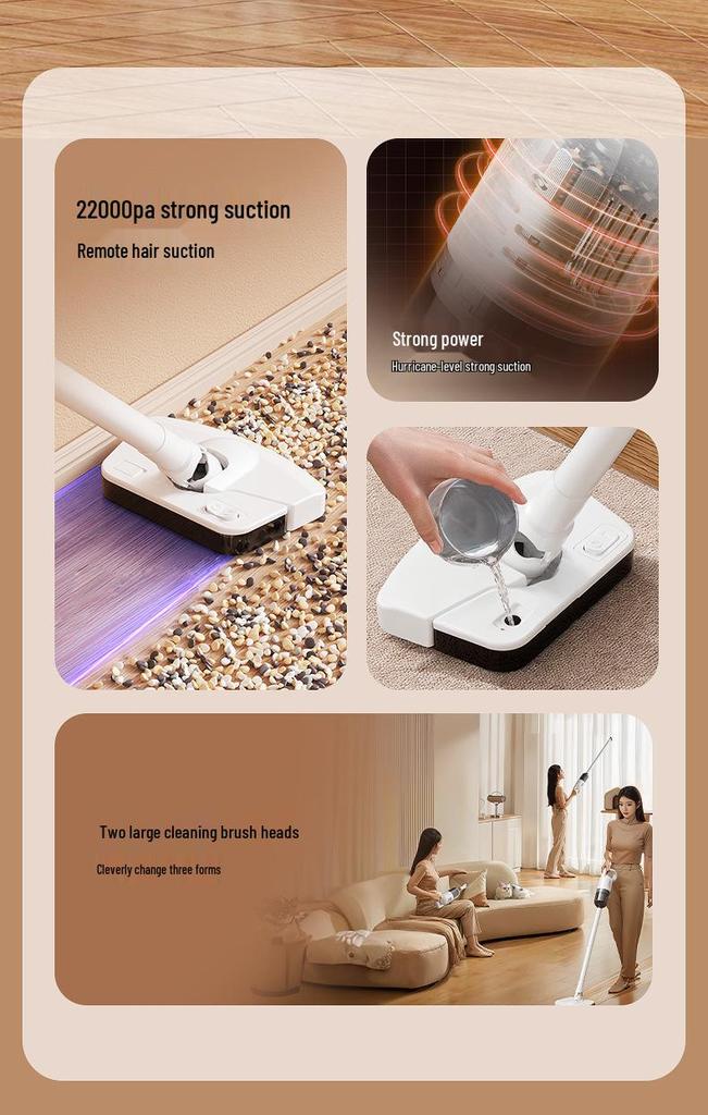 Wireless High-Suction Vacuum Mop Combo for Home, Car, and Bed - Handheld High-Power Cleaner