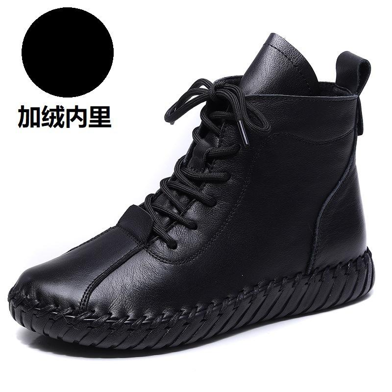 Leather single boots hand-sewn bare boots casual shoes autumn and winter new beef tendon soft-soled short boots