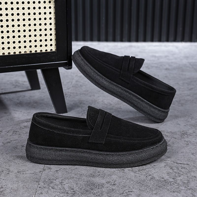Suede Round Toe Platform Leather Shoes for Men Classic Original Social Elegant Cowhide New In Fashion 2025 Man Casual Shoe Sale