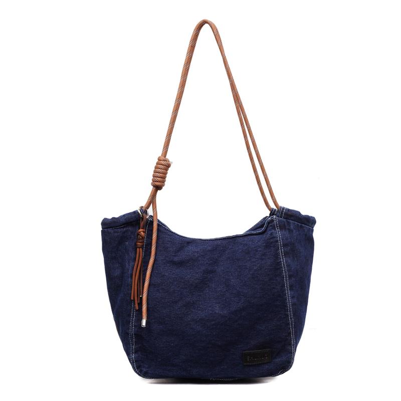 Duża Pojemność Retro Jeansowa Torba Damska Jednokolorowa Na Ramię Crossbody