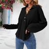 BITCED Women's Fall/Winter Polo Neck Button-Up Solid Color Long-Sleeve T-Shirt
