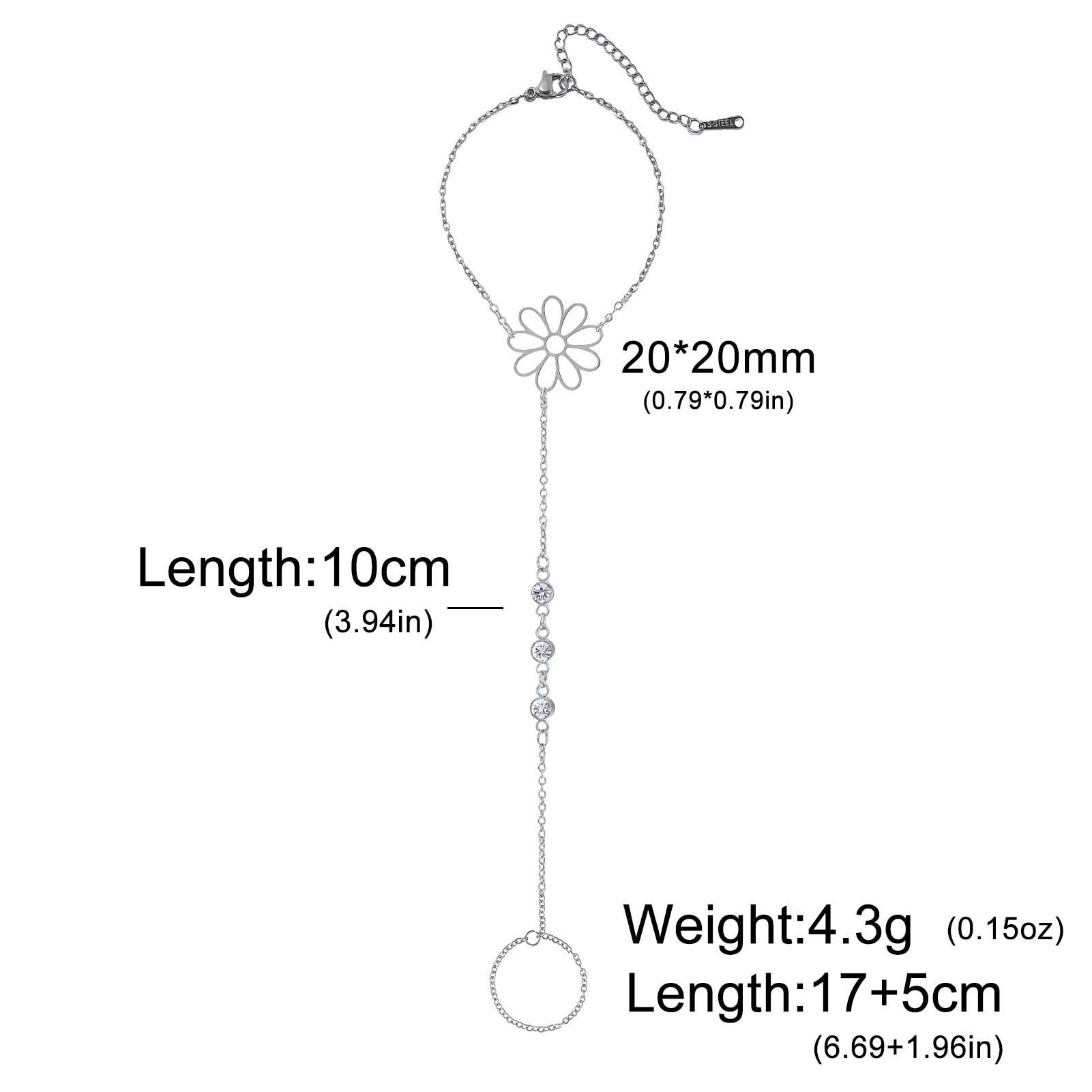 

Daisy Flower Clear Zircon Finger Bracelet Stainless Steel Women s Ring Bracelet Chain Jewelry Birthday Gift 2026 Trendy New 17-22 cm