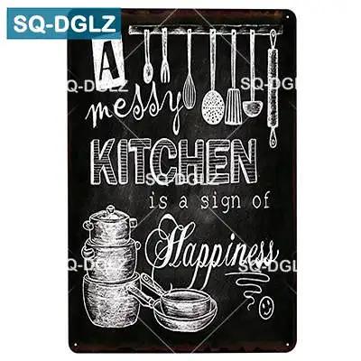 SQDGLZ Hand Painted KITCHEN Metal Sign Bar Wall Decor Tin Sign Vintage Home Decor Painting Plaques Art Blackboard Poster