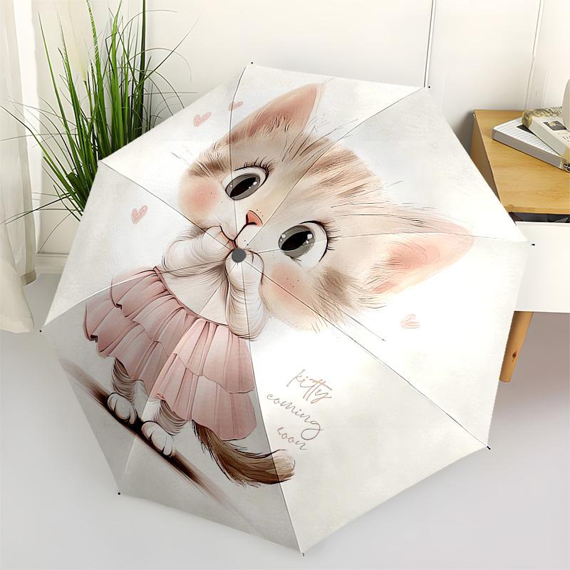 1pc Kitty in Pink Dress Umbrella with Plastic Handle, Suitable for All Seasons Outdoor PT413