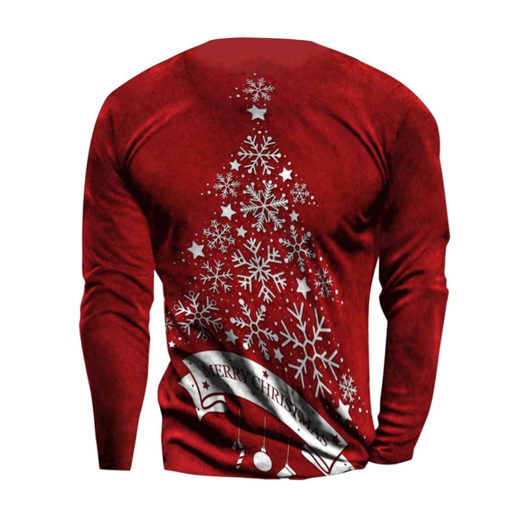 Men's Long Sleeve Christmas Shirt Santa Claus Print Casual Holiday Pullover Crew Neck Lightweight Top