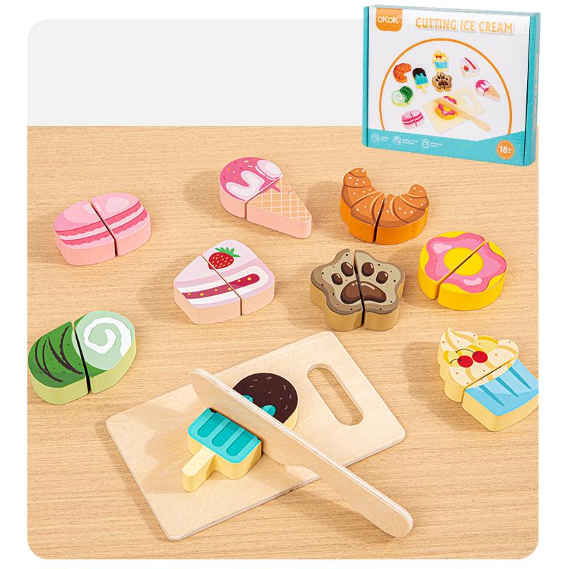 Simulation Kitchen Pretend Fruit Vegetable Ice Cream Food Cutting Toy Wooden Classic Game Montessori Educational Toy For Kids