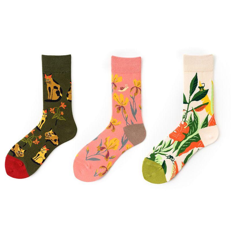 Men and Women Couples Socks Stockings Medium Tube Spring Trend Oil Painting