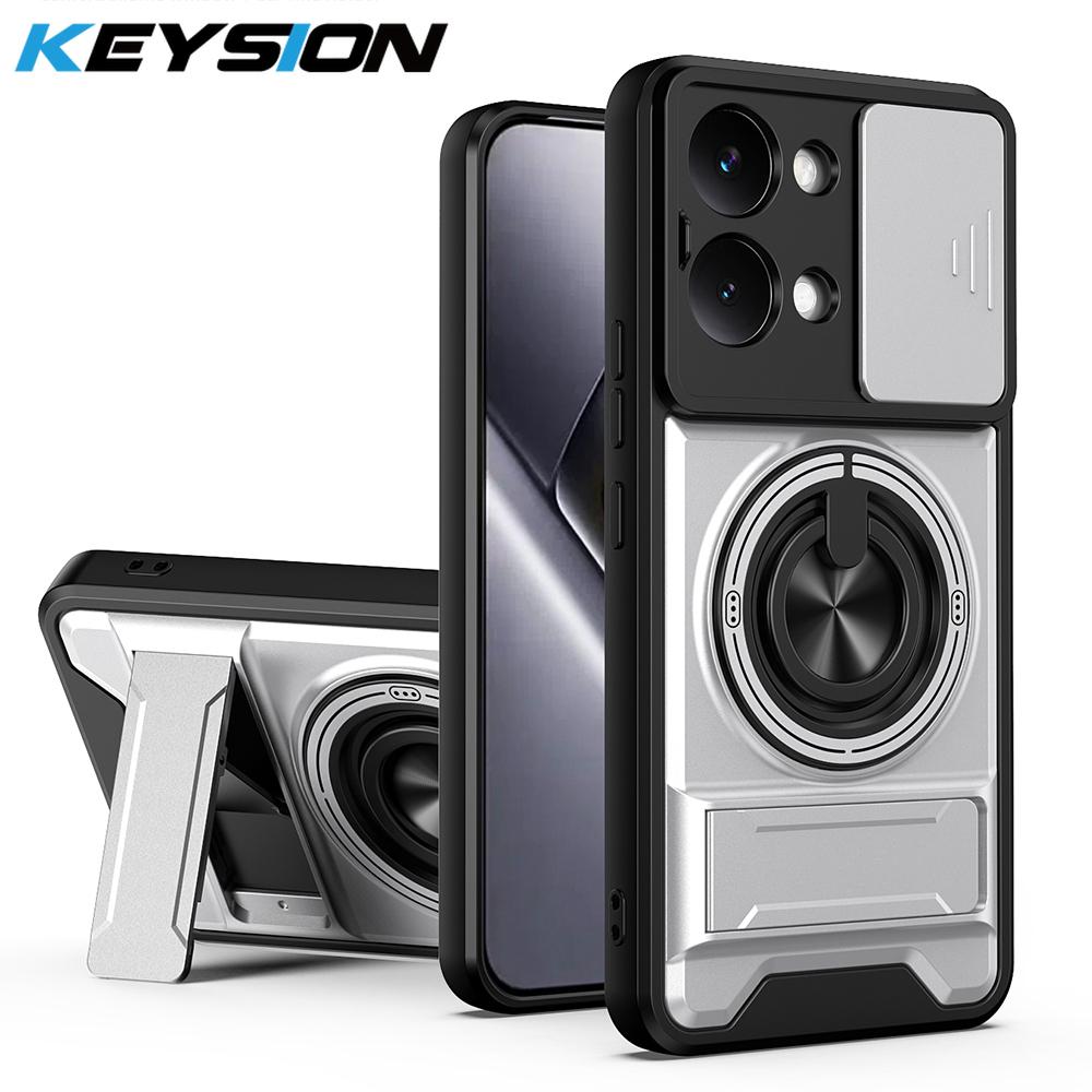 KEYSION Magnetic Phone Case for Xiaomi POCO X8 Pro Max Slide Camera Protection Upright Kickstand 360° Ring Shockproof Back Cover