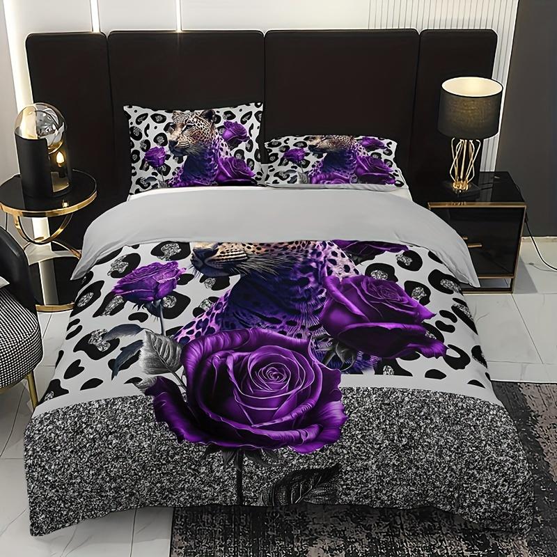 

Rose Leopard Print Duvet Cover Set Soft Breathable Includes 1 Duvet Cover And 2 Pillowcases Perfect For All Seasons 90X200cm 2PCS