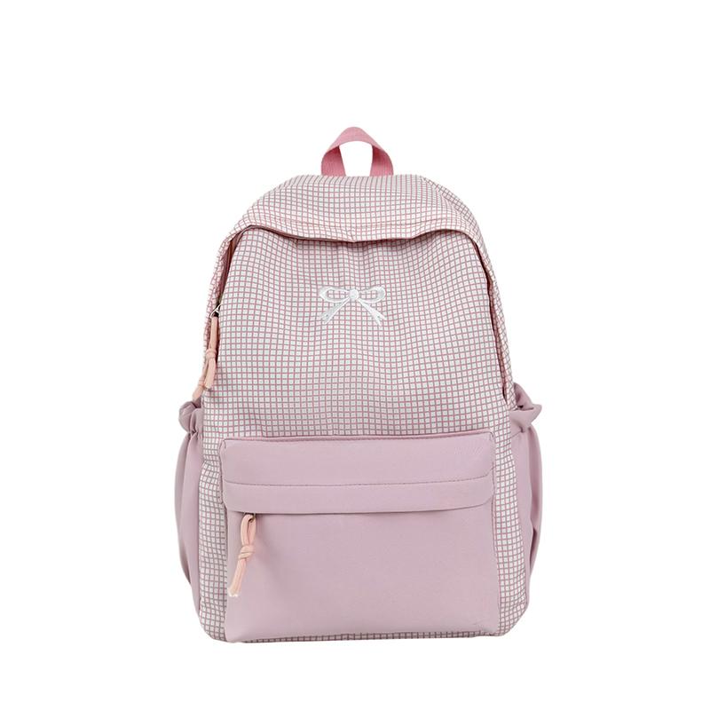 Plaid Student Schoolbag Women s Color Contrast Backpack Lightweight Large Capacity Backpack