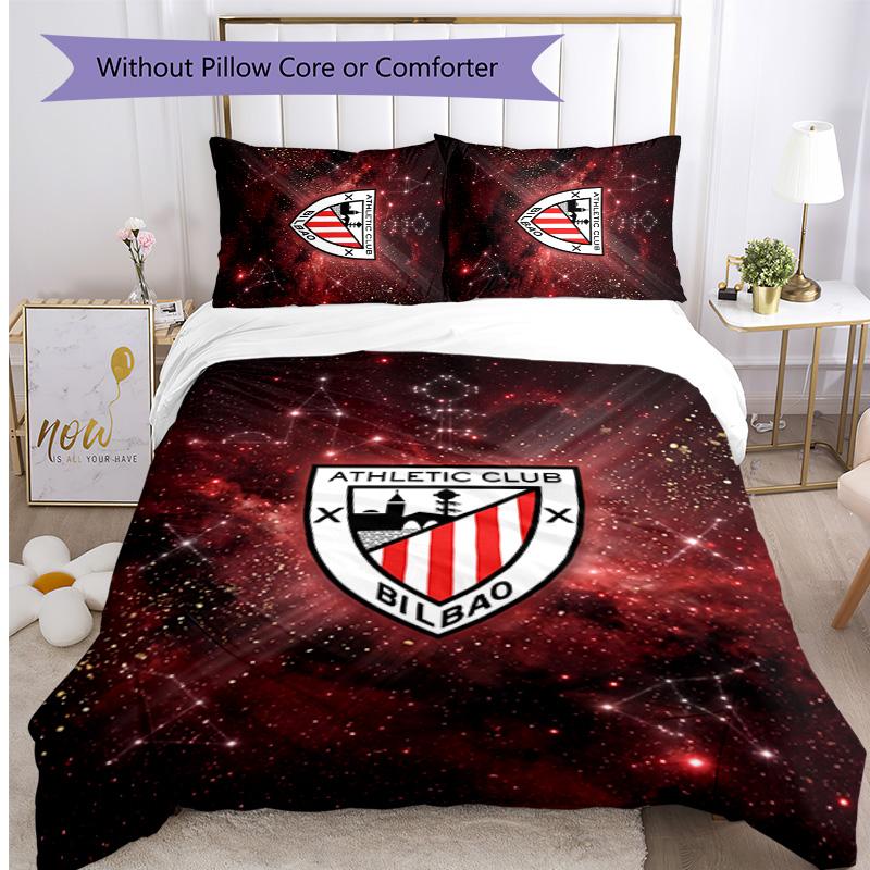 Athletic Bilbao Football Printed 3 Pieces Bedding Set, Comfortable Skin Friendly Bedroom Duvet Cover Set