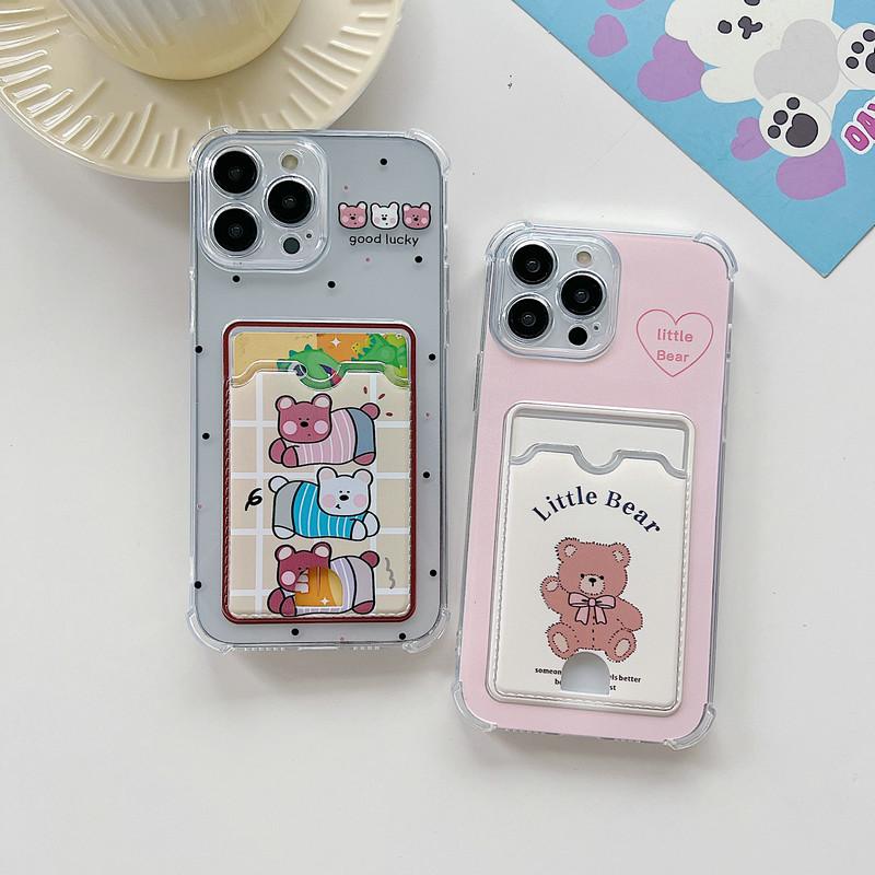 Cute Bear Printed Soft TPU Clear Shockproof Casing Protective Cover Transparent Full Back Case