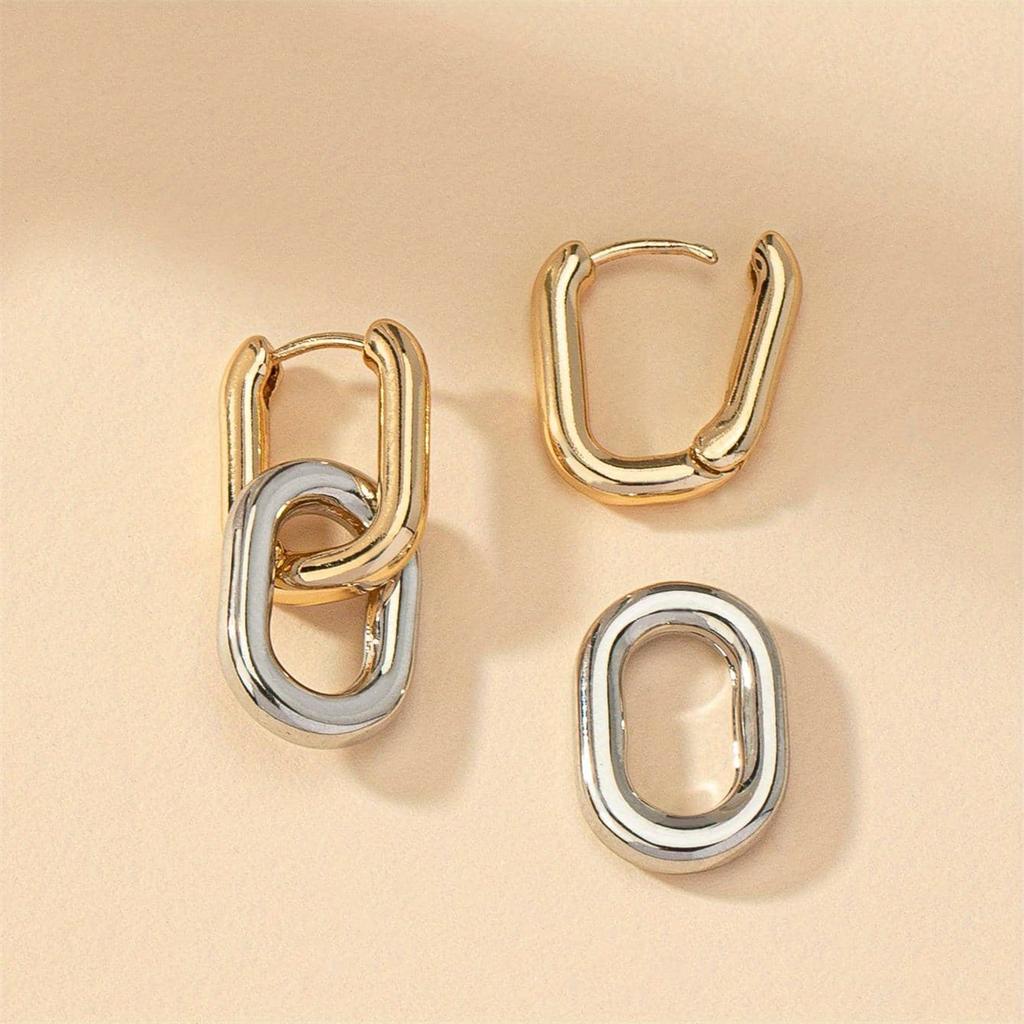 Minimalist Style Two Tone Chain Drop Dangle Earrings Simple Chain In Golden & Silvery Match Daily Outfits Party Accessories Fashionable Jewelry