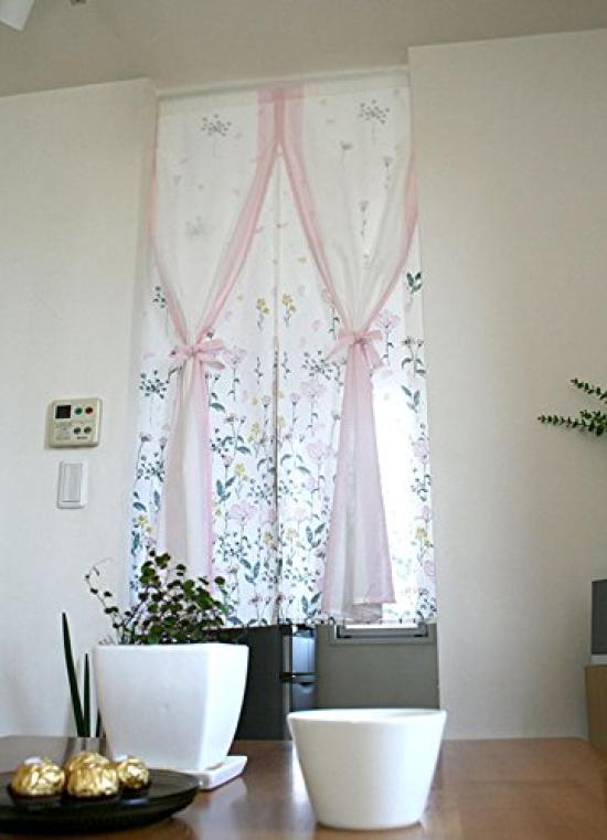 Scandinavian Sunnyday Fabric Noren Powder Approximately 85cm Wide X 150cm Long Stylish, Long, Double-layered Curtain, Pink,