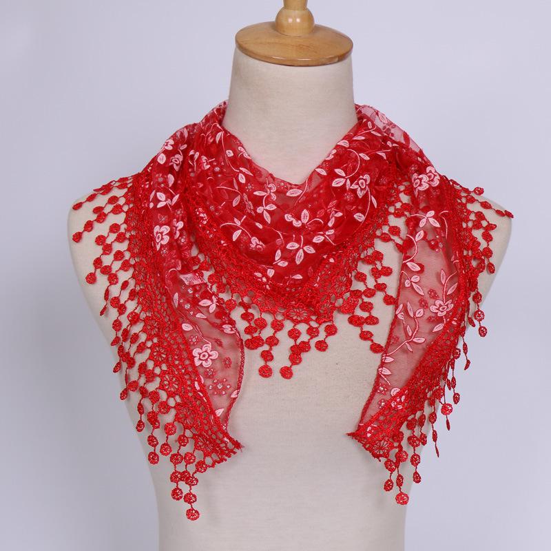 Classic Floral Lace Triangle Scarf Transparent Casual Long Shawl Wrap Luxury Brand Designer Breathable Tassel Shawl Female